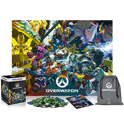Overwatch: Heroes Collage | 1500 Teile Puzzle | inklusive Poster und Tasche | 85 x 58 | für Erwachsene und Kinder ab 14 Jahren | ideal für Weihnachten und Geschenk | Spiel-Artwork Motiv