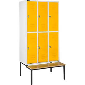 Schäfer Shop Select Kleiderspind, mit Sitzbank, 3x2 Abteile, 400mm, Drehriegelverschluss, Tür gelb