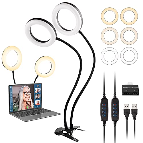 UPXDUMI Doppel-Ringlicht für Laptop, Computer, 15.2 cm (6 Zoll) Schreibtisch-Kreislicht mit flexiblem Arm für Videokonferenzen, Zoom-Meetings, Streaming, Webcam-Beleuchtung, Fotografie, Make-up