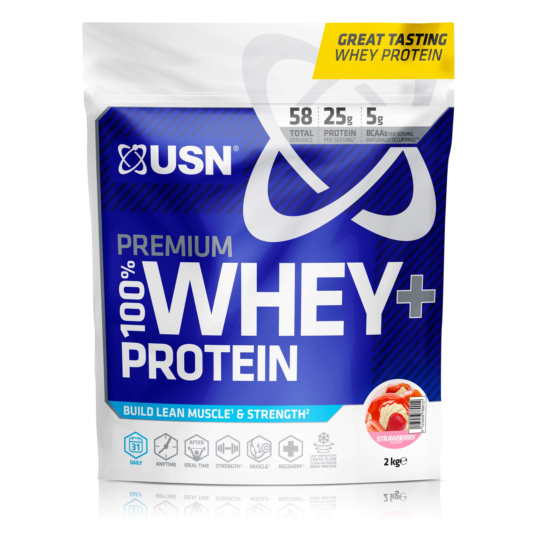 USN 100% Whey Strawberry 2kg: Premium Whey Protein Whey Isolate Proteinpulvermischung für Muskelaufbau und -pflege