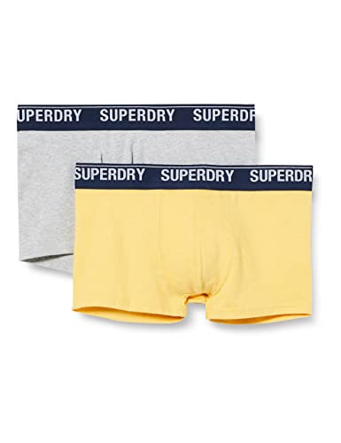 Superdry Mens Multi Double Pack Boxer Shorts, Yellow/Grey, Medium