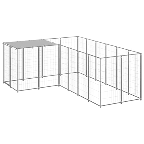 Hundehütte für den Außenbereich, Laufstall für Hunde, Welpen, Tierkäfig, silberfarben, 4,84 m², Stahl