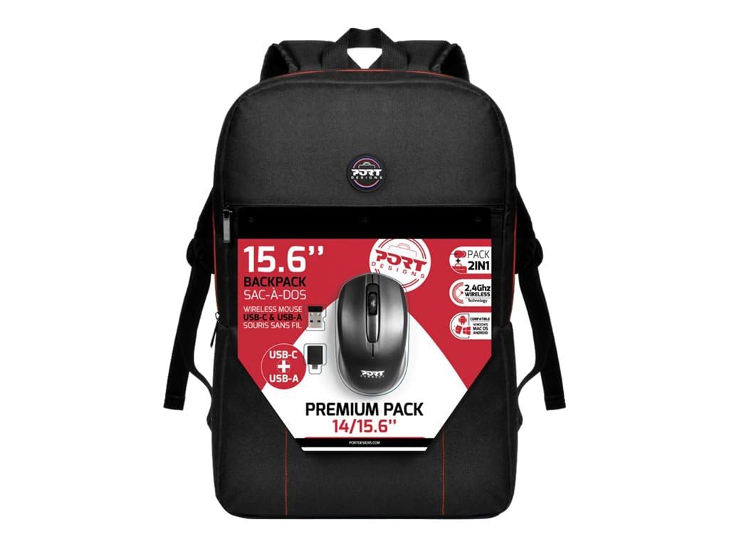 Port Designs 501901 Premium 14/15.6 Laptop Backpack with Wireless Mouse Black