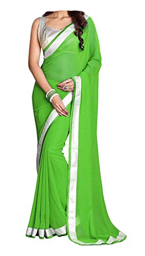 ABN Fashion Damen Faux Georgette Sari indisches ethnisches Kleid Hochzeit Sari mit ungenähter Bluse - Grün - Einheitsgröße