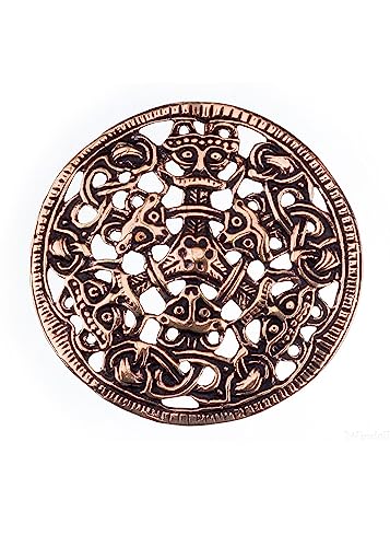 Battle-Merchant Große Wikinger Brosche im Borre Stil aus Bronze Mystische Brosche Wikinger Gewandschmuck Fibel LARP