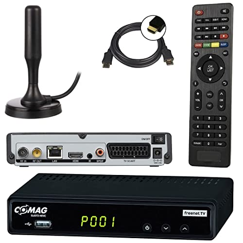 netshop 25 Set: Xoro HRT 8730 DVB-T2 Receiver (6 Monate FREENET TV) + aktive DVBT-2 Antenne + HDMI Kabel, HDTV, PVR Ready, USB Mediaplayer, HEVC/H.265, schwarz