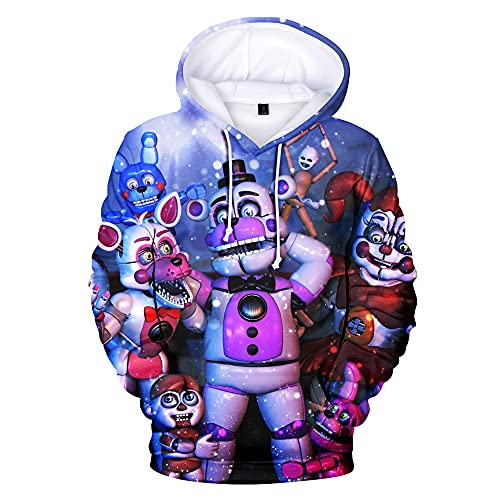 FNAF Hoodie Five Nights Spiel Kostüm Hoodies 3D Gedruckt Pullover Sweartshirt Lose Mode Langarm Kapuzenoberteil für Erwachsene Jungen Mädchen, Typea, S