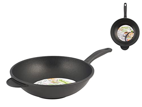 H+H EX Chef Wok antihaft mit 1 Griff aus Bakelit, Aluminium, schwarz