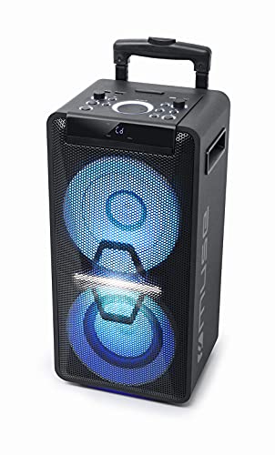 Muse DJ PA-Anlage mit Akku, 300 Watt, mit CD, Bluetooth und Licht-Effekten (USB, AUX, Mikrofon, Fernbedienung), schwarz