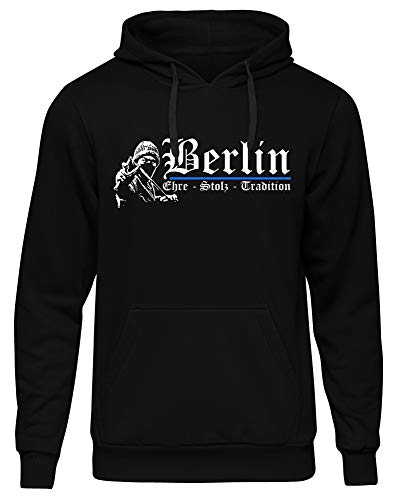 Berlin Ehre & Stolz Männer und Herren Kapuzenpullover | Fussball Ultras Geschenk | M1 FB (Schwarz, S)