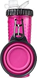 Dexas 39445/463 Popware Snack Duo Dual Chambered Hydration Bottle & Snack Container with Collapsible Pet Cup, Pink by