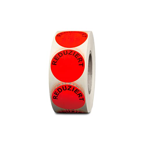 HUTNER Aktionsetiketten"Reduziert" ø 32mm leucht-rot permanent 3.000 runde Aufkleber, Haftetiketten, runde Etiketten