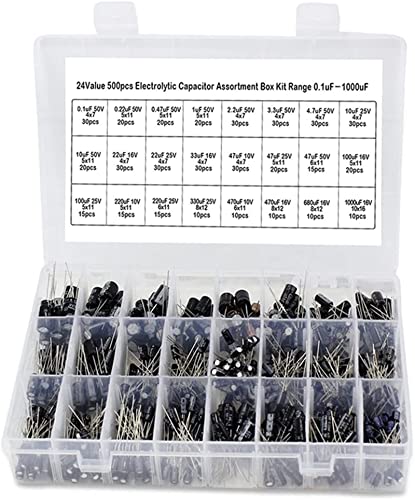 Kondensator-Kit 500 Teile/los DIY 0,1 UF-1000 UF 24 Werte Aluminium-Elektrolytkondensatoren 16-50 V Mix Elektrolytkondensator Assorted Kit Set Box Kondensatoren Passive Components
