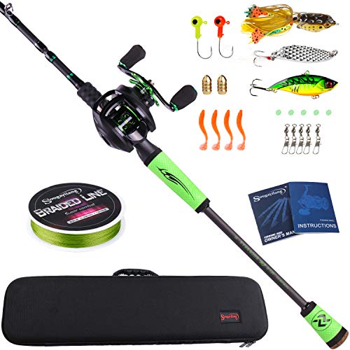 Sougayilang Fishing Rod Reel Combos Portable 4 Pc Travel Fishing Pole Fishing Reel -2.1M/6.89FT Casting Rod Right Handed Reel with Case
