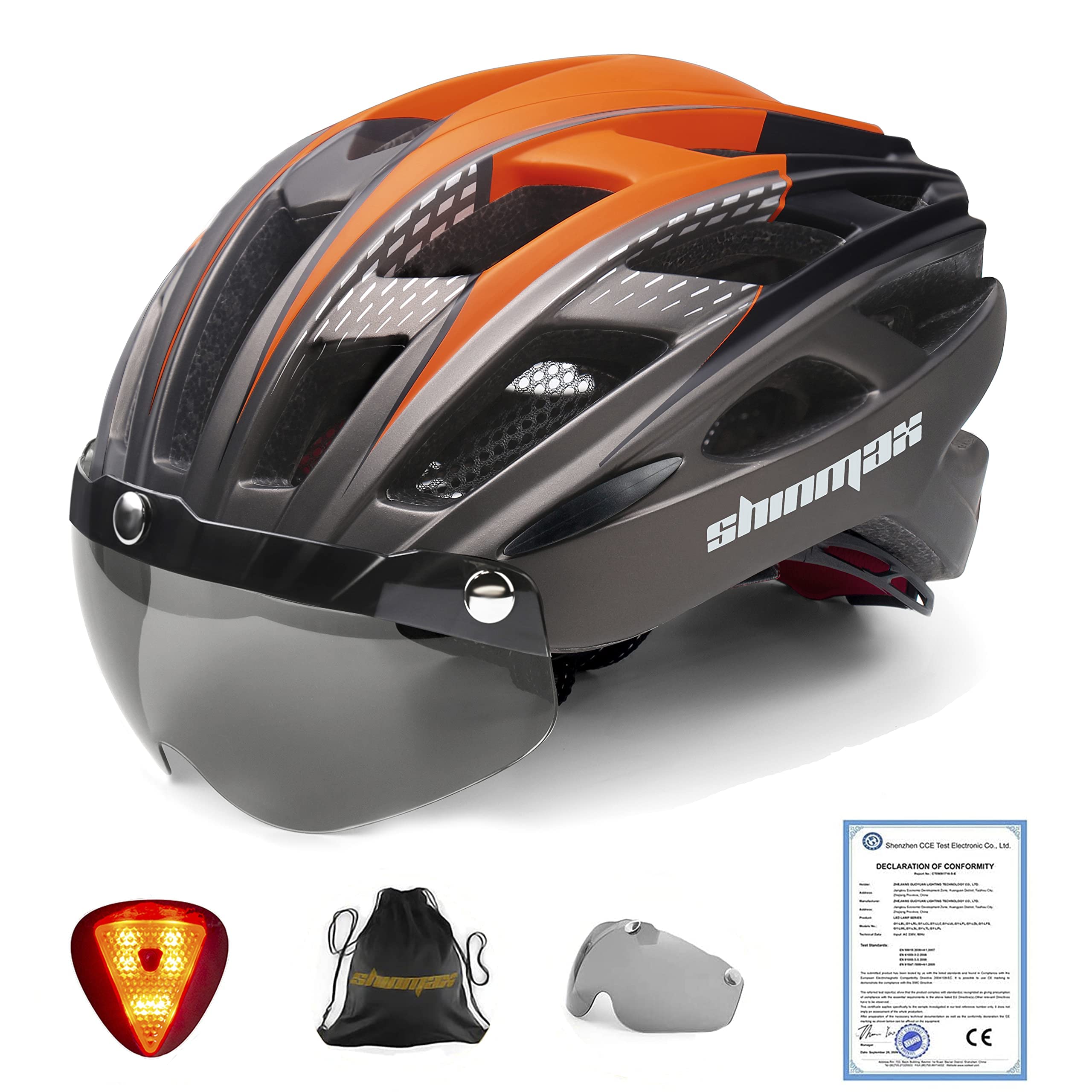 Shinmax Fahrradhelm Herren Damen Fahrradhelm mit Visier Magnetische Abnehmbarer Schutzbrille Fahrradhelm mit Licht für Erwachsene Radhelm Einstellbarer Cityhelm Atmungsaktiv Sicherheitsschutz MTB Helm