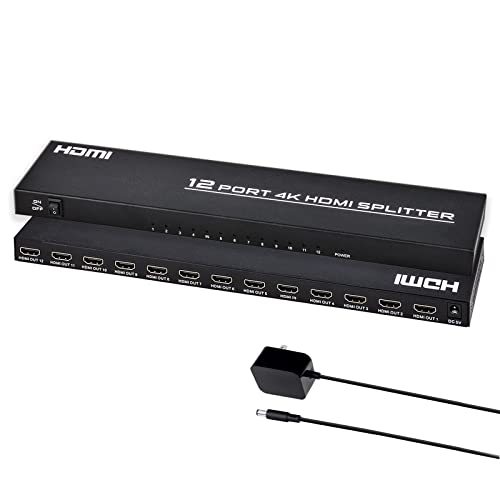 HDMI-Splitter 1 in 12 Out, 4Kx2K @30Hz HDMI Verteiler 1x12 Audio Video Distributor Support 3D Duplicate/Mirror 12 Screen für HDTV, Xbox, PS4, Blue-Ray Player, Projektor