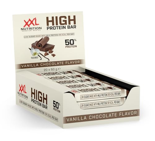 XXL Nutrition - High Protein Bar 2.0 - Proteinriegel, Protein Bar, Eiweißriegel, Protein Snack - Vanilla Chocolate - 20 pack