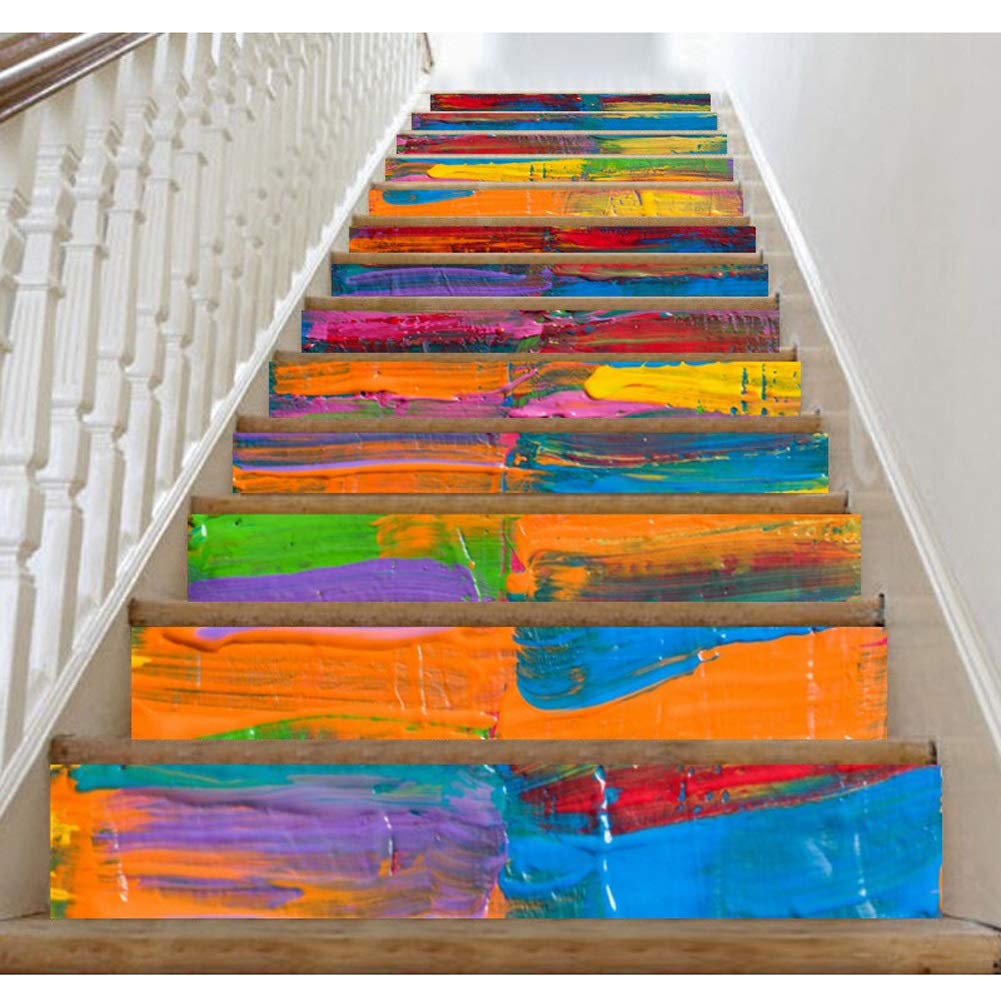 Treppenteppiche Sieben Farben Regenbogen Treppen Aufkleber Selbstklebende Treppen Risers Wandbild Vinyl Aufkleber Tapete Aufkleber Dekor Abziehbilder LQHZWYC (Color : B)