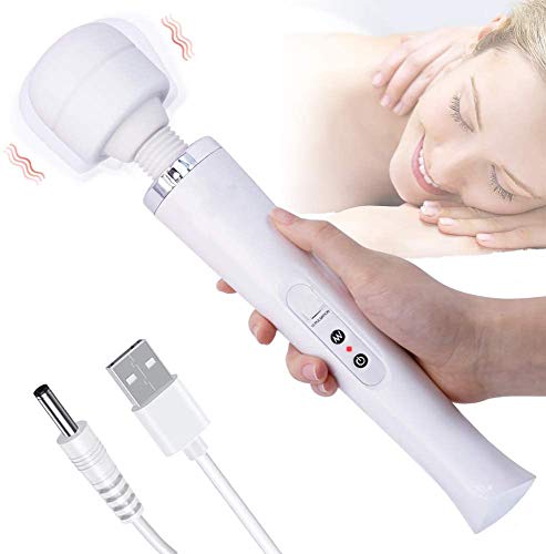 Kabelloses persönliches elektrisches Massagegerät mit 10 leistungsstarken Pulseinstellungen, wiederaufladbares Handmassagegerät, Massagestab für tiefe Muskeln, Schmerzlinderung (weiß)