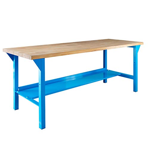 ADB Werkbank Arbeitstisch Werktisch Tisch 150 oder 200 cm Länge 75 cm Höhe Blau mit massiver Buchenplatte, Tischlänge:150 cm