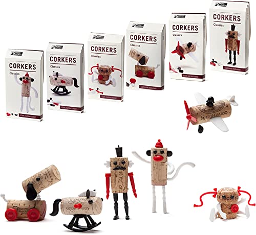 monkey business design Klassisches Spielzeug Zubehör für Wein Neuheit Geschenkpaket von 6 verschiedenen Handwerksstücke für Korken rot, weiß, schwarz