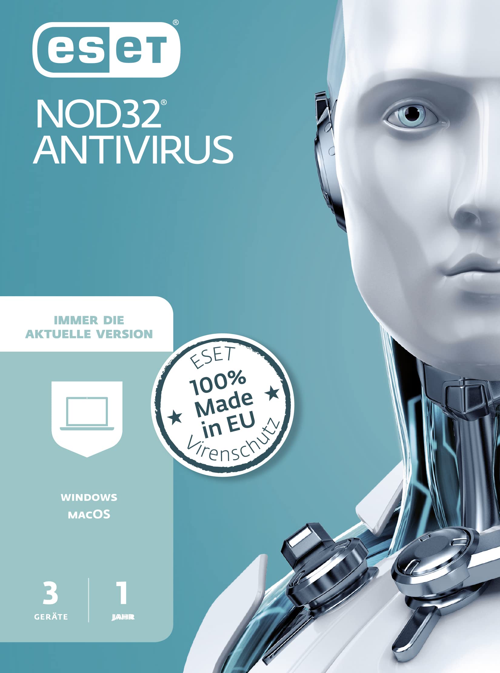 ESET NOD32 Antivirus 2023 | 3 Geräte | 1 Jahr | Windows (11, 10, 8 und 7) und macOS | Aktivierungskarte
