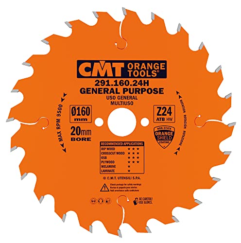 CMT Orange Tools Kreissägeblatt HW 160 x 2,5 / 1,6 x 20 Z=24 15° ATB - 291.160.24H - für Längs- und Querschnitte