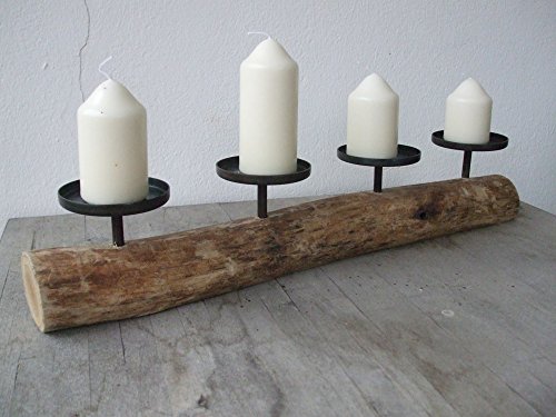 Deko-Impression Stilvoller Kerzenständer, 4er, Holz + Eisen, massiv, Natur, Landhaus