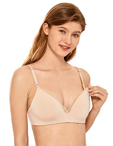 MOMANDA Damen Still-BH Triangel BH ohne Bügel Leicht Gepolstert X-Rücken Beige 70B