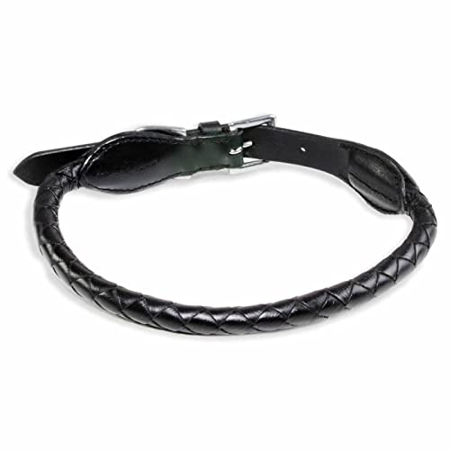 Monkimau Halsband Hund echt Leder Hunde Halsbänder schwarz rund geflochten Lederhalsband verstellbar Dog Collar Hundehalsband (L: 12mm x 65cm)
