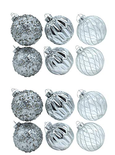 DARO DEKO Glas Weihnachts-Kugel Mix Ø 8cm - 12 Stück Silber