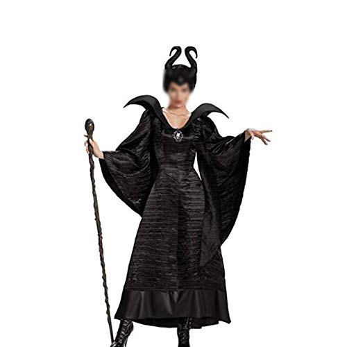 Zhenwo Erwachsener Damen Schwarze Hexe Witwe Kostüm Dunkle Fee-Damenkostüm Halloween Kostüm Maleficent Sexy Vampir Grässlich Teufel Karneval Verkleidung Lange Kleid,Schwarz,XL