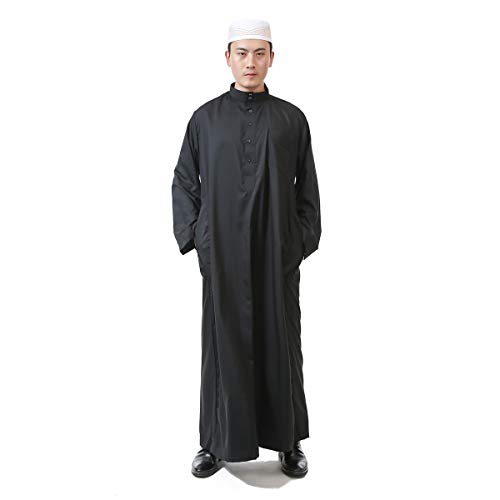 BaronHong Herren Thobe Stehkragen islamischen arabischen muslimischen Robe Abaya (schwarz, 58)