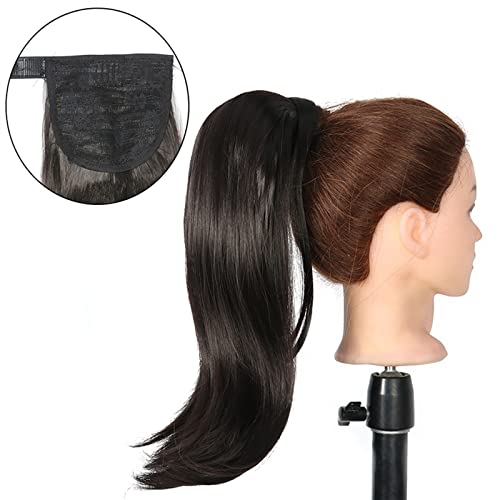 Pferdeschwanz-Verlängerung Synthetischer gerader Pferdeschwanz Wrap-Around-Clip in Haarverlängerungen aus Haar-Naturhaarteil-Faser schwarzblonder Pferdeschwanz Haarteil für Frauen (Color : Natural Co