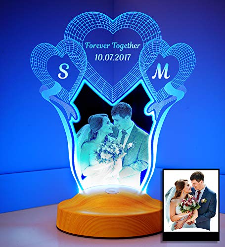 Fotogeschenk Hochzeit Valentinstag Geschenke Lampe Personalisierbar mit eigenem Foto und Text in 3D Bilder Led Motiv Lampe gravieren (Hochzeit)