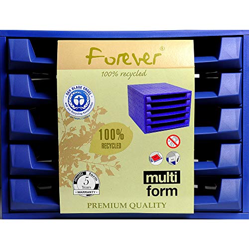 Exacompta 221101D Open Forever Schubladenbox (aus recycling PP, 5 Laden 38 mm hoch, für DIN A4-Format) kobaltblau