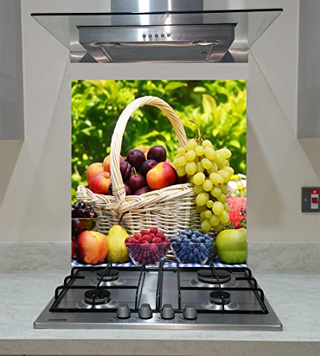 Splash Back, Panel Kitchen, gehärtetes Glas, Korb mit frischen Bio-Früchten, jede Größe, Va Art Glas (Breite 90 x Höhe 60 /cm)