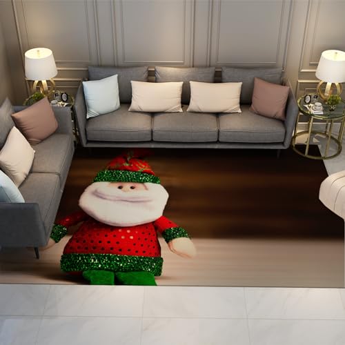 DINGSION Weihnachtliche Atmosphäre Teppich für Wohnzimmer Dekor niedliche Puppe Weihnachtsmann Flauschiger Rutschfester maschinenwaschbarer Kinderzimmer dünner Teppich 100x150cm