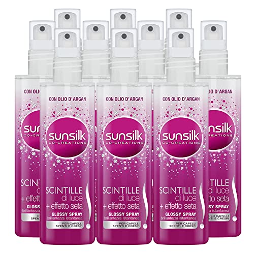 10 x Sunsilk Lichtfunken + Seideneffekt Glossy Spray für stumpfes und krauses Haar - 10 Flaschen à 200 ml