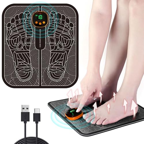 Fußmassagegerät, Elektrische Fußmassagegeräte USB-Aufladung Faltbares EMS Fußmassagegerät mit 8 Modi & 19 einstellbaren Intensitätsstufen