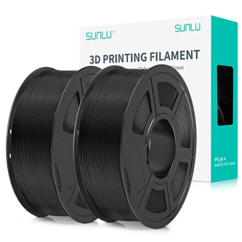 SUNLU PLA+ Filament 1.75mm 2KG, PLA Plus 3D Drucker Filament, Stärker belastbar, Neatly Wound,2 Spool 3D Druck PLA+ Filament, Maßgenauigkeit +/- 0.02mm, Schwarz+Schwarz
