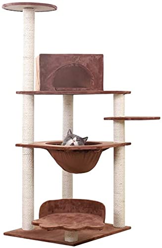 BAMBW Klettergerüst für Katzen, Haustier-Raumkapsel, Katzenspielzeug, Katzenaktivitätszentrum, 60 x 55,5 x 135,5 cm (Farbe: Braun)