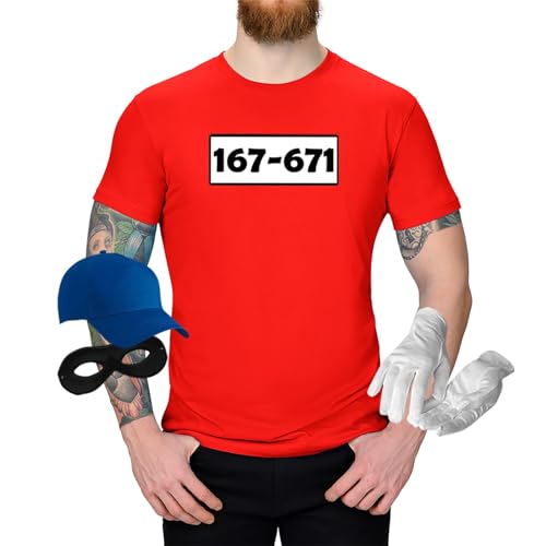 T-Shirt Panzerknacker Kostüm-Set Wunschnummer Cap Maske Karneval Herren XS - 5XL Fasching JGA Party Sitzung, Größe:S, Logo & Set:Standard-Nr./Set komplett (167-761/Shirt+Cap+Maske+Handschuhe)