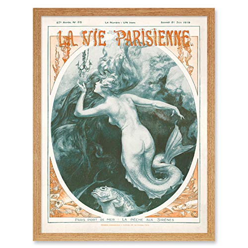 La Vie Parisienne Port Sirens Mermaids Magazine Cover Art Print Framed Poster Wall Decor 12x16 inch Meerjungfrau Cover der Zeitschrift Startseite Wand Deko
