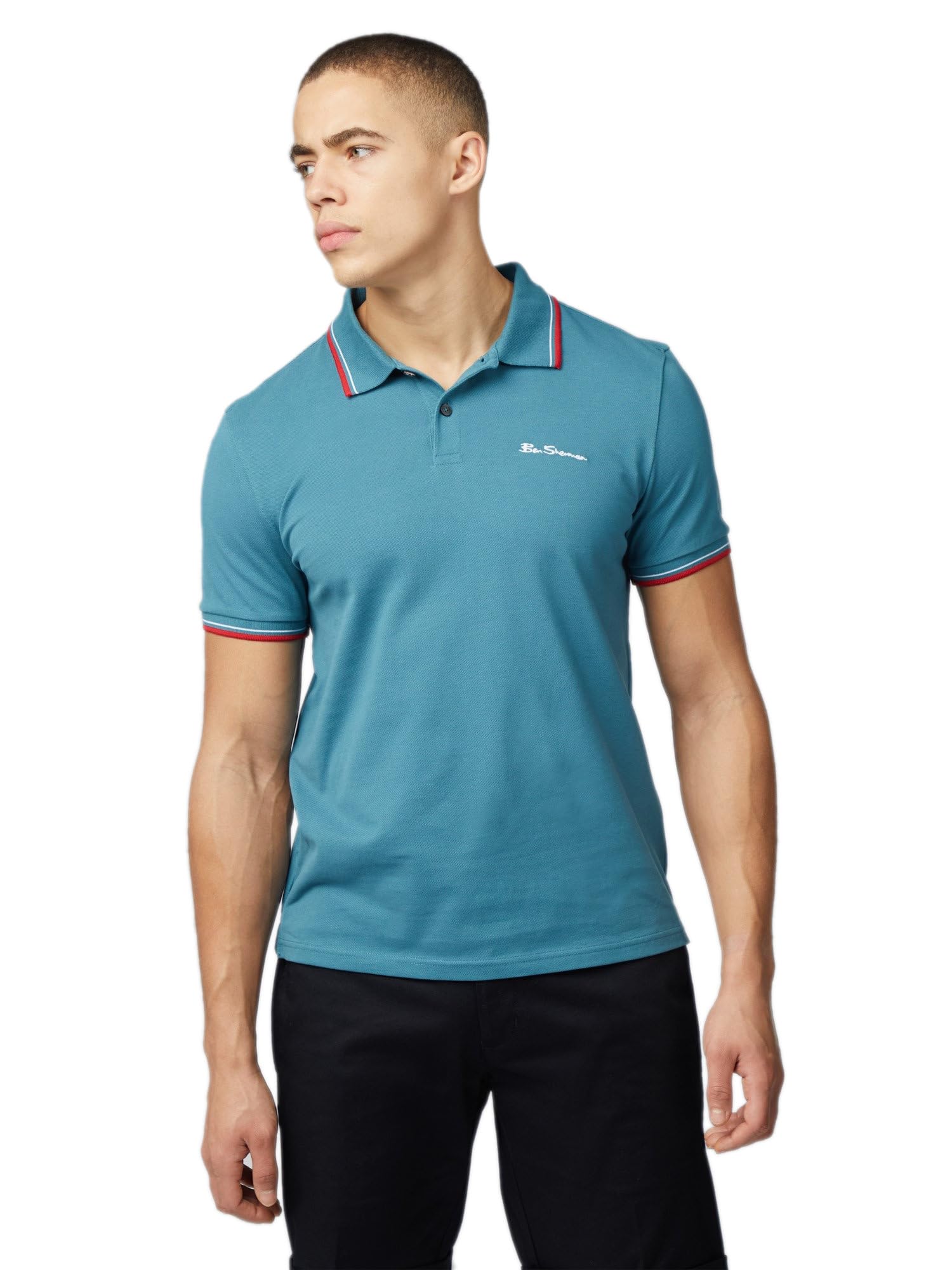 Ben Sherman Herren-Poloshirt, kurzärmelig, normale Passform, Blaugrün 2, XL