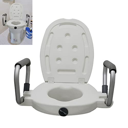 Toilettensitzerhöhungen, erhöhter Toilettensitz mit Armlehnen und Deckel, 6 cm höher, bis zu 100 kg belastbar, für ältere schwangere Frauen mit Behinderungen