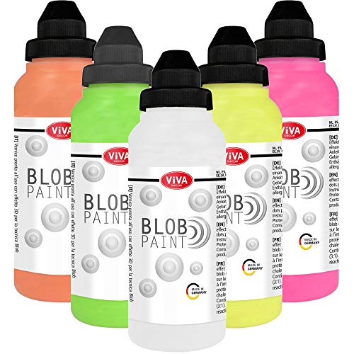 Viva Decor Blob Paint Set (Space Glow, 5 x 280 ml) - gebrauchsfertiges Farben Set für Blob Painting Dot Painting Art - Dotting Tool für Leinwand, Mandala