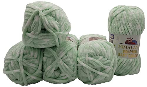 5 x 100 Gramm Strickwolle Himalaya Dolphin Baby Colours mehrfarbig, 500 Gramm Wolle super bulky (mint weiss 80431)