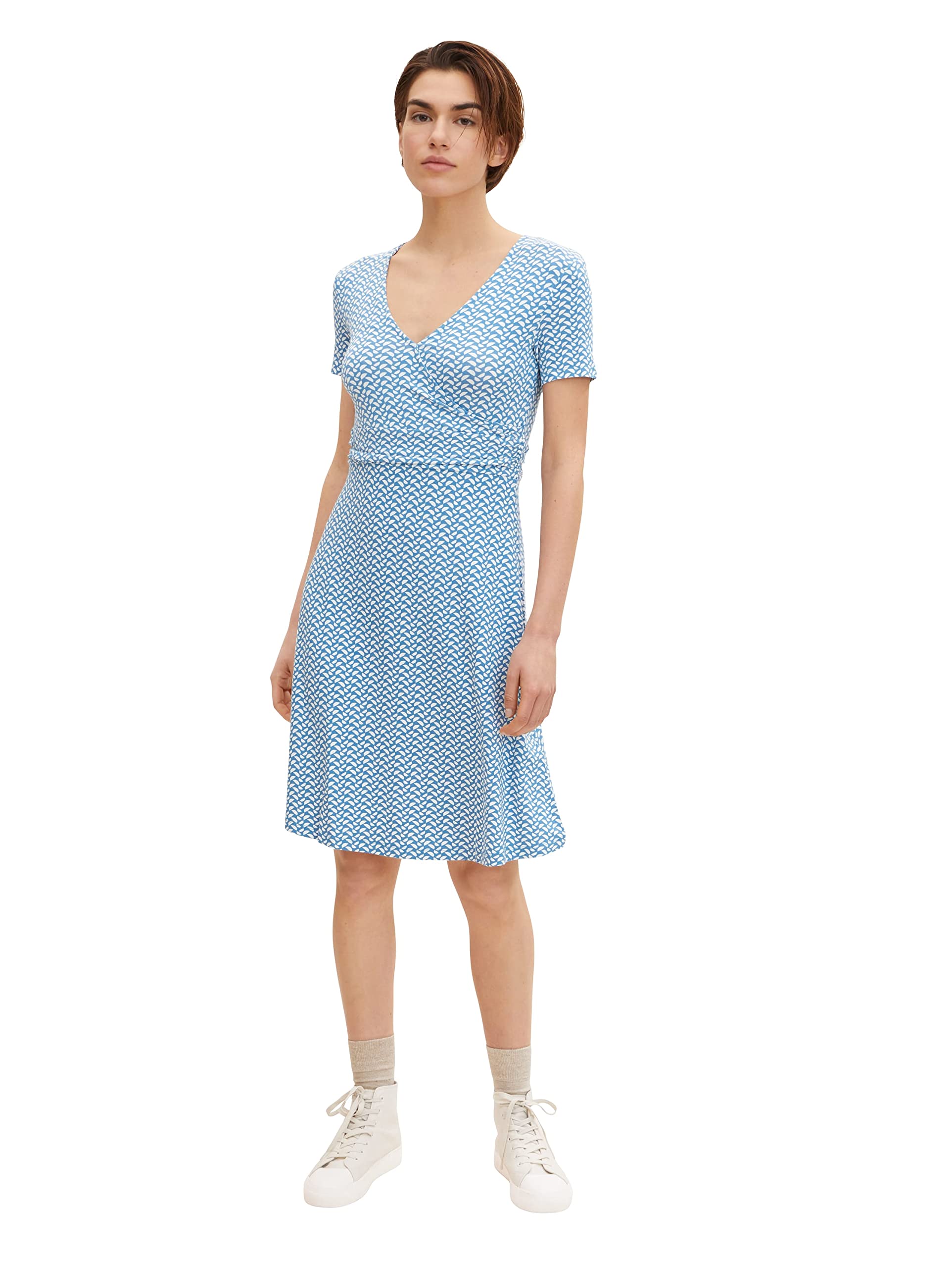 TOM TAILOR Damen Kleid in Wickeloptik 1032059, 29526 - Blue Minimal Design, 42