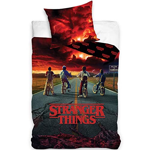 Stranger Things Einzel Bettdecke und Kissen-Set - Baumwolle Bettwäsche Set - Flauschig und Weich Bettbezug